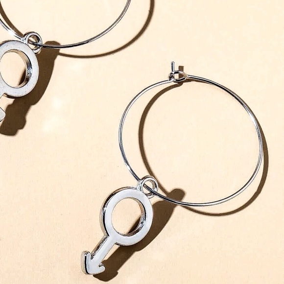 Any 4/$25! Silver Male/Female Symbol Wire Hoop Earrings - Picture 4 of 7